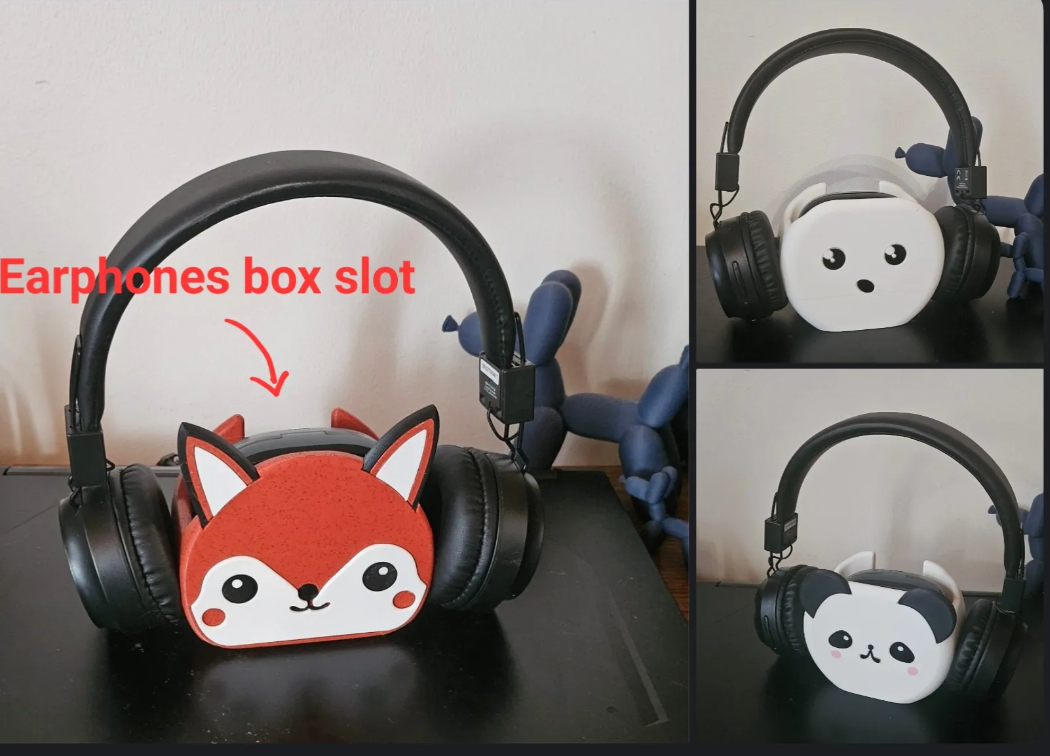 Headphone Stand + Earphone Box Slot — 3D printed by Moon Studio 3D